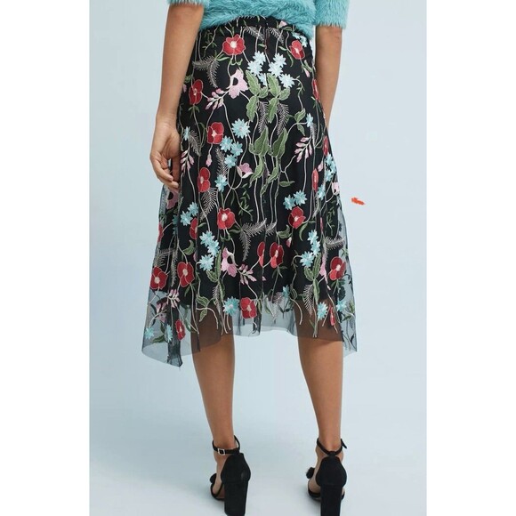 Anthropologie Skirt Sz 4 Eva Franco Poppy Midi Embroidered Asimetric Boho Floral - Picture 10 of 16